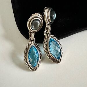 David Yurman Confetti Drop earrings with Blue Topaz and Mother of Pearl